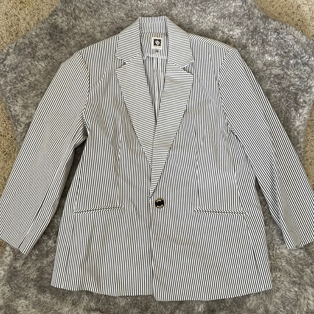 Anne Klein black/white striped suit jacket, L